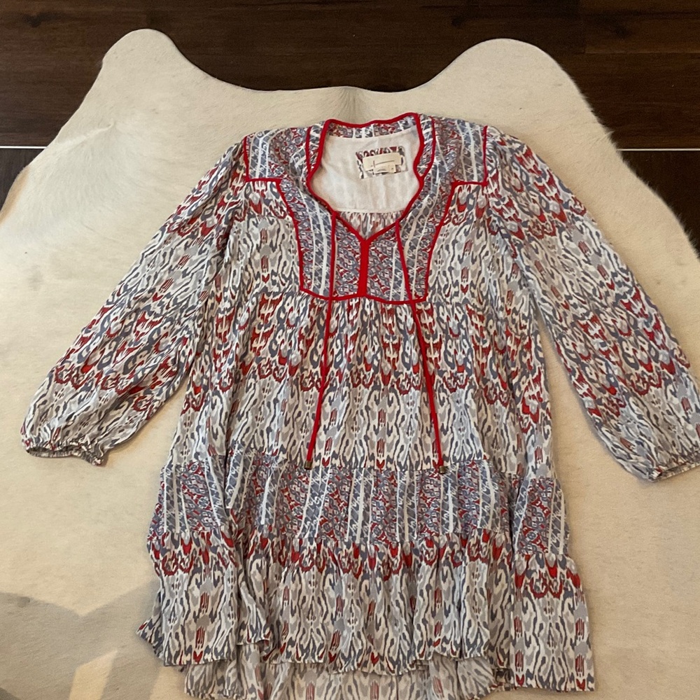 Anthropologie Red and Gray Patterned Fabric